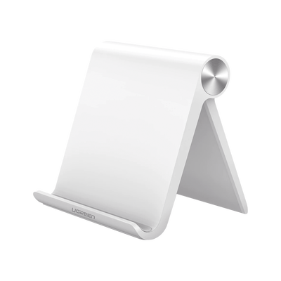 Soporte de Escritorio para Tablet /  Ajustable de 0° a 100° / Goma Antiarañazos / Antideslizante / Amplia Compatibilidad con dispositivos de 4» a 13» / Plegable / ABS / Color Blanco