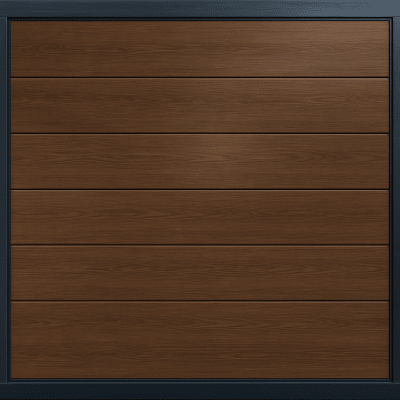 Puerta de Garage de Alta Calidad / Linea Central / Imitacion madera / oscura / 16×8 pies / AISLADA / Estilo Americana.