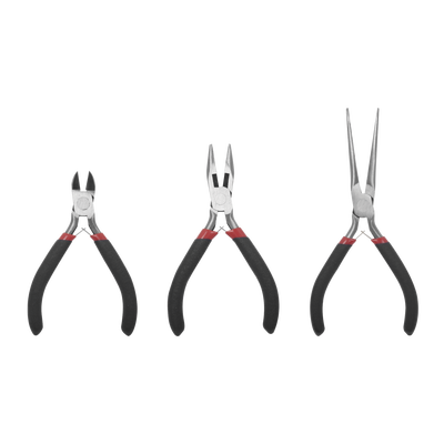 Juego de 3 Mini Pinzas de Corte de 5″. Incluye: Pinza de Punta Redonda, Diagonal y Punta de Aguja.