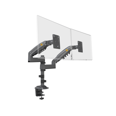 Montaje de Escritorio articulado para 2 monitores de 17 a 27″ / Soporta hasta 9kg por monitor / Vesa 75 x 75 / 100 x 100 / Acero / Rotación: 360°