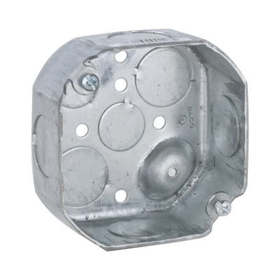 Caja Octagonal de 4″ / Profundidad 1 1/2″ / 6 Entradas de 3/4″, 2 Entradas de 1/2″ / Troquelada.