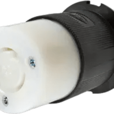 Conector Industrial con Bloqueo de Media Vuelta / 20 A 250 V CA / 2 Polos 3 Hilos / Color Blanco y Negro / Nema L6-20R.