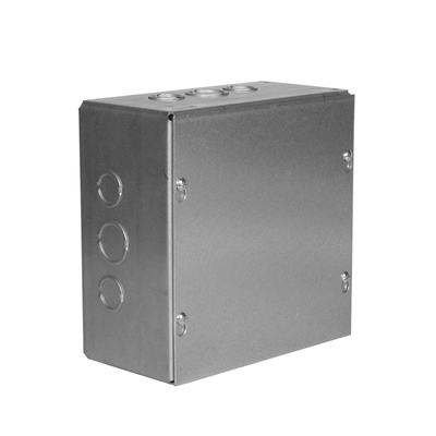 Caja Extra Grande 12″x12″x 4″/ Profundidad 4″/Entradas Laterales – Finales 2 Entradas de 1/2″- 3/4″, 2 Entradas de  3/4″ – 1″ y 2 Entradas de 1″- 1 1/4″ / Incluye tapa.
