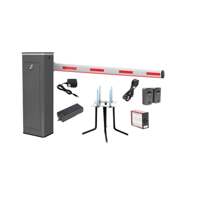 Kit COMPLETO Barrera Derecha XBS Con Corona LED / Brazo Iluminado de 5M / Incluye Sensor de Masa, Transformador, Lazo Magnético, Ancla, Fotoceldas y 2 Controles Inalámbricos
