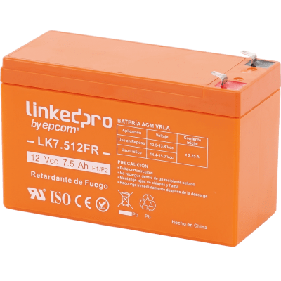 Batería 12 V / 7.5 Ah / UL / Tecnología AGM / Vida útil promedio de 5 años / Retardante a la Flama / Para equipo electrónico, Alarmas de Intrusión / Incendio/ Control de acceso / Video Vigilancia / Incluye adaptad