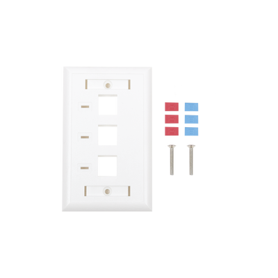 Placa de Pared, de 3 Puertos, Keystone, con Espacio para Etiqueta – Color Blanco