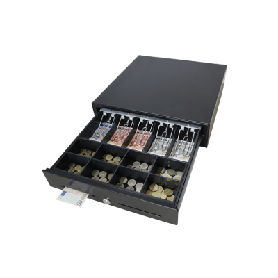 Cajón para Efectivo / Serie MK / Push Open / Insertos Ajustables Billetes y Monedas / Cubierta de Acero / Operación Manual