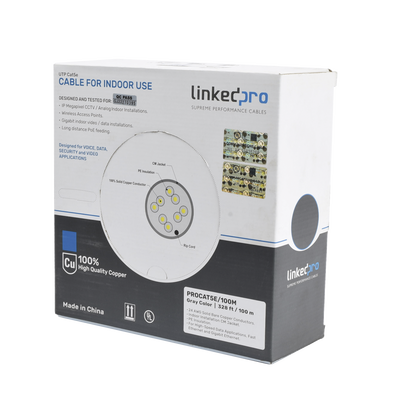 Cable Cat5e de Alto Rendimiento, con Certificaciones ETL, UL, Color Gris, de 100 Metros (328 Pies) para Aplicaciones en CCTV, Redes de Datos. Uso Interior.
