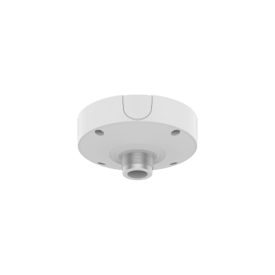Base de Montaje para Techo SBP-180CMB / Aluminio / Color Blanco RAL9003 / Diámetro 180 mm / Peso 970 g / Tornillo TR30 / Orificio Conduit 19.1 mm / Compatible con Múltiples Modelos Hanwha