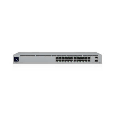 Switch UniFi Capa 2 / 24 Puertos Gigabit / 16 Puertos PoE+ 802.3af/at / 95W Total / 2 Puertos SFP 1G / Pantalla LCM / Sin Ventilador