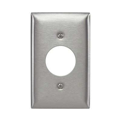 Placa para Receptáculo Sencillo de 15 y 20 A de Entrada Recta y  para Receptáculo de 15 A de Media Vuelta/ 1.4″ (35.56 mm) / Acero Inoxidable.