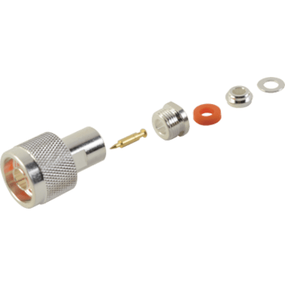 Conector N Macho de Rosca para RG-58/U, RG-142/U, Plata/ Oro/ Teflón.