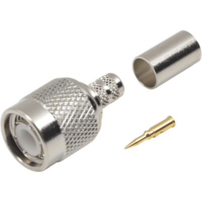 Conector TNC Macho de Anillo Plegable para Cables RG-58/U, LMR-195, Níquel/ Oro/ Delrin.