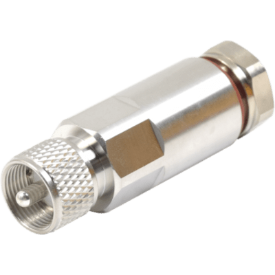 Conector UHF Macho (PL-259) para Cable HELIAX de 1/2″ LDF4-50A, LP-450A, Tipo Rosca, Bronce Blanco/ Plata/ Teflón.