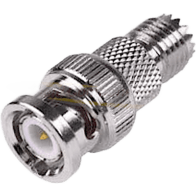 Adaptador en Línea de Conector Mini-UHF Hembra a BNC Macho, Níquel/ Oro/ Teflón.