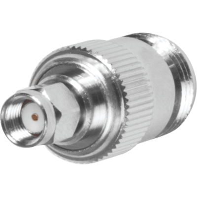 Adaptador en Línea, de Conector SMA Macho Inverso a N Hembra, Níquel/ Oro/ Teflón.