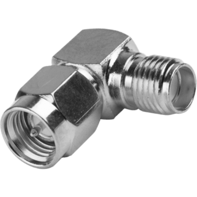 Adaptador en Ángulo Recto, de Conector SMA Macho a SMA Hembra Níquel/ Oro/ Teflón.