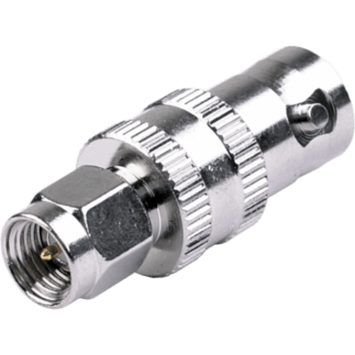 Adaptador en Línea de Conector SMA Macho a BNC Hembra, Níquel/ Oro/ Teflón.