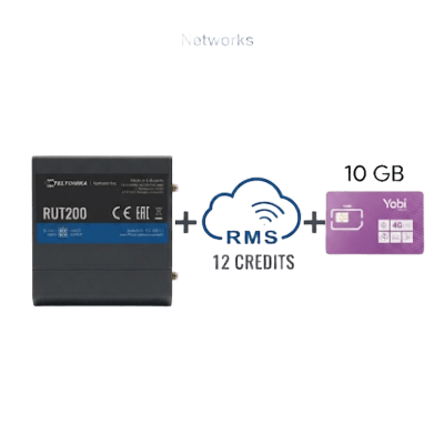 Router Teltonika LTE/4G RUT200 + 12 creditos RMS  + SIM de YOBI de 10GB por Mes durante un año de servicio (solo datos)