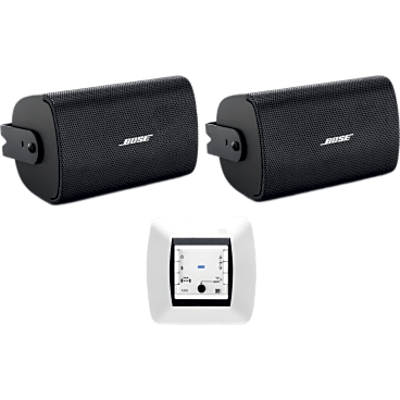 Kit de Audio Bluetooth / 2+2W RMS / Bocinas IP55 de Superficie / Entrada AUX/TV / Soporte 70V/100V / UL1480