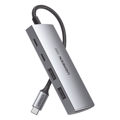 HUB USB-C 3.2 Gen 2 / 4 Puertos / 10 Gbps / Aluminio / Nylon Trenzado / Multiplataforma
