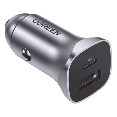 Cargador de Auto / 24 W / Dual Puerto USB-A y USB-C / PD 3.0 + QC 3.0 / 12-24 VCD / Aluminio