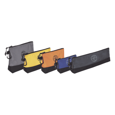 Kit de Bolsos para Herramientas / Base Reforzada 2520D / Cierre Zipper / 5 Piezas 14» a 7» / Mosquetones de Aluminio