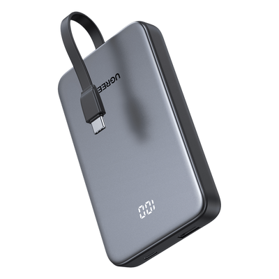 Power Bank / 10000 mAh / 37 Wh / Salida USB-C PD 20W / Salida USB-A SCP 22.5W / Cable USB-C Integrado / Indicador Digital LED