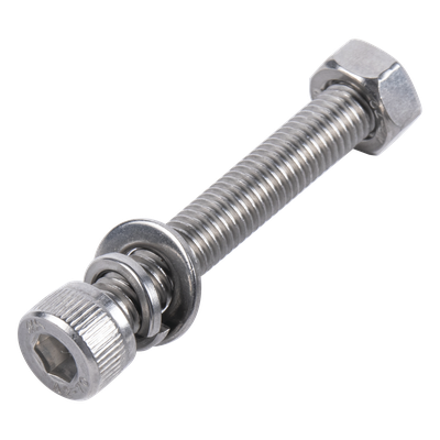 Kit de Tornillería para Módulos Fotovoltaicos / M8-1.25 x 55 mm / Acero Inoxidable 304 / DIN 127 / Resistencia 85,000 – 150,000 psi / Con Tuerca, Arandela Plana y de Presión