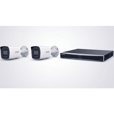 Kit NVR IP / 8 Canales / 8 Puertos PoE+ / 2 Cámaras Bullet 4 MP / ColorVu 3.0 / Luz Dual 30 m (98.4 ft) / AcuSense / IP67 / H.265+