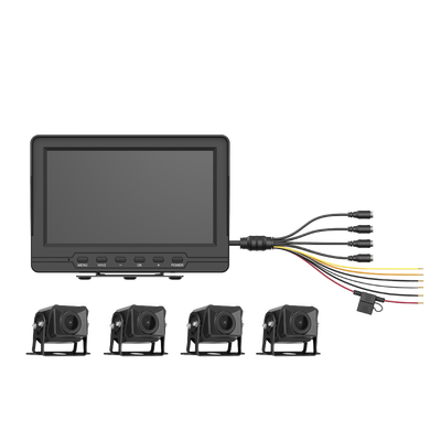 Sistema de Monitoreo Vehicular / 4 Cámaras 1080p / Pantalla LCD 7″ / IP68 / Grabación Automática / Micro SD 512 GB / Cambio a Reversa