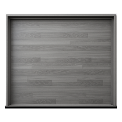 Puerta Seccional de Garage / 20 x 9 Pies (6.10 x 2.74 m) / Núcleo de Poliuretano 42 mm / Lámina Calibre 26 / Aislamiento Térmico y Acústico / Acabado Laminado Gris Estilo Americano
