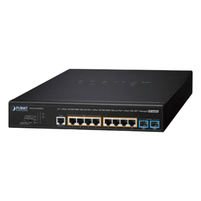 Switch Administrable L2+ AV / 4 Puertos PoE++ 95W + 4 Puertos PoE+ 32W + 2 SFP+ 10G / Presupuesto PoE 240W / Fanless / Dante y NDI