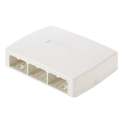 Caja de Montaje en Superficie / 6 Puertos Mini-Com / 129×30.5×94 mm / 0.42×0.10×0.31 pies / ABS / Blanco