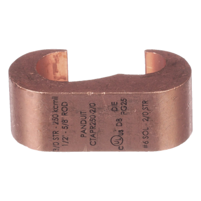 Conector de Puesta a Tierra Estilo E / Conductor Cobre 6-2 AWG / Varilla 1/4″ (6.4 mm) / Cobre Alta Conductividad / 0.75″ (19.1 mm) Longitud