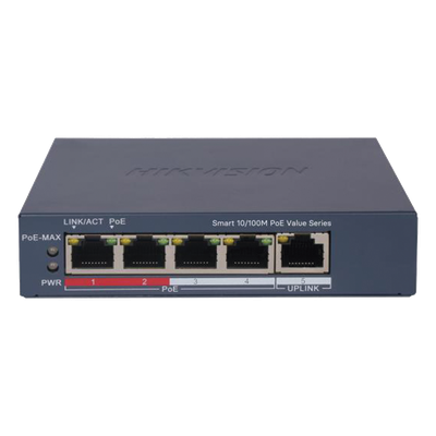 Switch PoE+ Monitoreable / 4 Puertos 10/100 Mbps PoE+ / 1 Puerto Uplink 10/100 Mbps / Alcance Extendido 300 m (984.3 ft) / 45 W / Gestión Web y Nube
