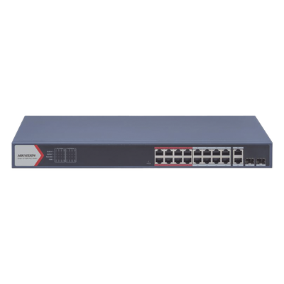 Switch PoE+ / 16 Puertos 10/100 Mbps / 2 Puertos Gigabit Uplink / 2 Puertos SFP / Alcance Extendido 300 m (984.2 ft) / 230 W / Gestión Cloud