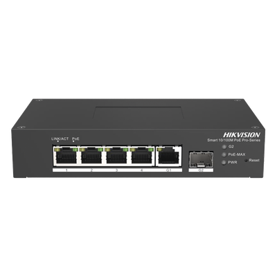 Switch PoE+ Industrial / 4 Puertos 10/100 Mbps / 1 Puerto Gigabit Uplink / 1 Puerto SFP / Alcance Extendido 300 m (984.3 ft) / 60 W / Gestión Cloud
