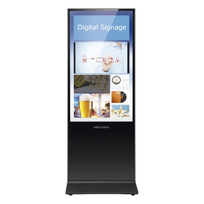 Pantalla de 55″ 4K para Publicidad Digital / Base para Piso (Totem) / Puertos USB / Entrada de Video HDMI y VGA / WiFi / Altavoz Integrada