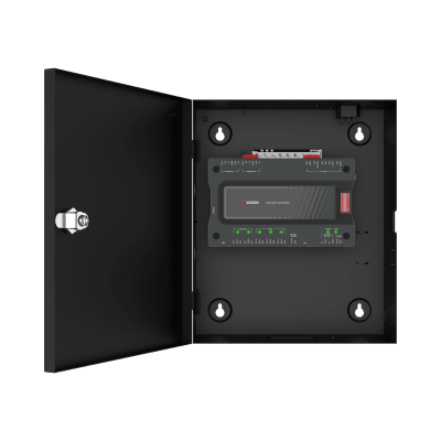 Controlador de Acceso para Elevadores / 128 Pisos / TCP/IP / 100,000 Tarjetas / 50,000 Usuarios / Huella, Tarjeta o QR / 5 Relevadores / 24 Distribuidores Esclavos