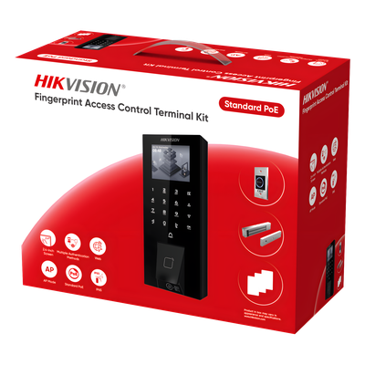 Kit Terminal Control Acceso Biométrico / Huella Digital y QR / 2.4″ LCD / 5000 Huellas + 5000 Tarjetas / IP65 / Wi-Fi + PoE / Cerradura Magnética 272 kg (600 lbs)