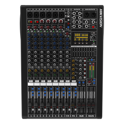 Consola de Mezcla Analógica / 8 Canales / 6 Entradas Mic/Línea / 12 Salidas / DSP 14 Efectos / Bluetooth / USB Media / Rack
