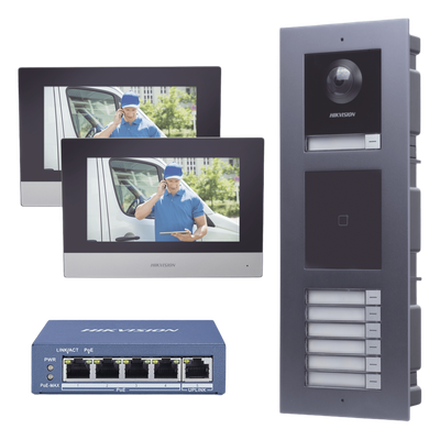 Kit Videoportero IP / 2 Megapixel / 7 Departamentos / 2 Puertas / IP65 / PoE / Empotrado