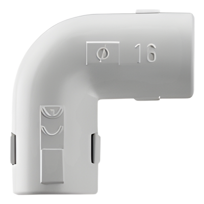 Accesorio para Tubería Rígida / Unión en L (Codo) / PVC Auto-extinguible / 16 mm / Libre de Halógenos / -5°C a +60°C