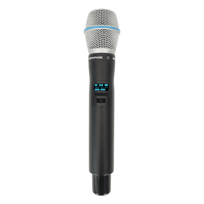 Micrófono Inalámbrico de Mano / UHF 470-830 MHz / Modulación Digital PI/4-DQPSK / Autonomía >10 Horas / Mute Automático por Caída / Display OLED / 7 Niveles Potencia