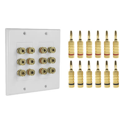 Placa de Pared para Altavoces / 6 Canales / 12 Postes Banana / Chapado en Oro / 115x115x15 mm (4.5×4.5×0.6 in)