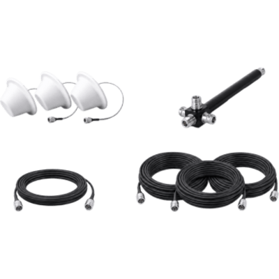 Kit de 3 Antenas Omnidireccionales tipo Domo y Divisor de Potencia de 4 salidas / Jumpers Coaxiales de 3 m y tres de 15 m con conectores N macho