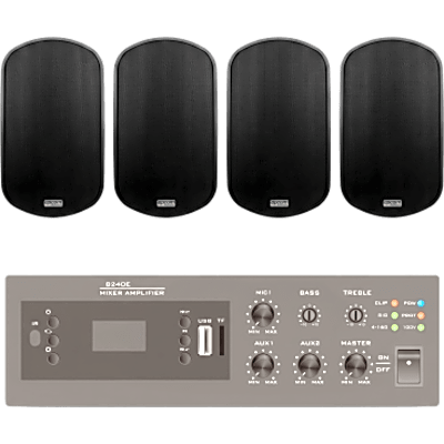 Kit de Audio para Instalación / Amplificador 240W / 4 Altavoces de Pared 2 Vías / Sistema 70/100V / Bluetooth / USB / FM