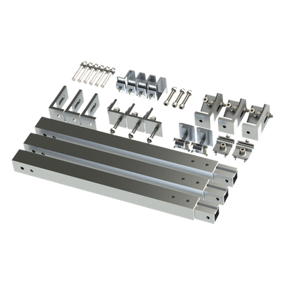 Caja de accesorios de aluminio anodizado / Montaje techo / Arreglo 1×2 / Inclinación 20-45° / Resistencia viento 136 km/h