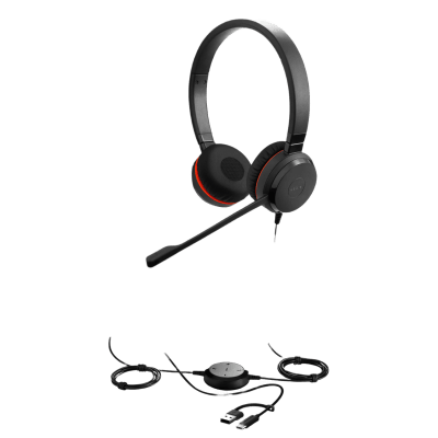 Auricular Profesional UC / Cancelación de Ruido / USB-C/A y Jack 3.5 mm / Micrófono con Supresión de Ruido / Controlador en Cable con LED